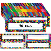 40PCS Desk Nameplates, 4 Designs Double Sided PET Film Desk Name Tags Erasable & Reusable Traditional Manuscript Name Plate Colorful Decoration for Student School Classroom Organization (10†x 2.8â€)